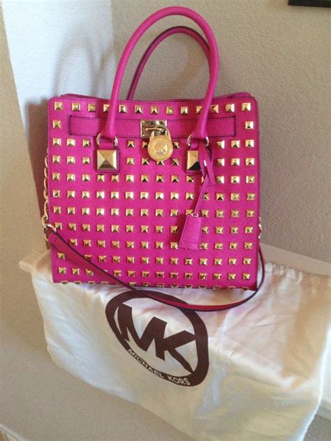 michael kors pink hamilton purse|Michael Kors Hamilton studded tote.